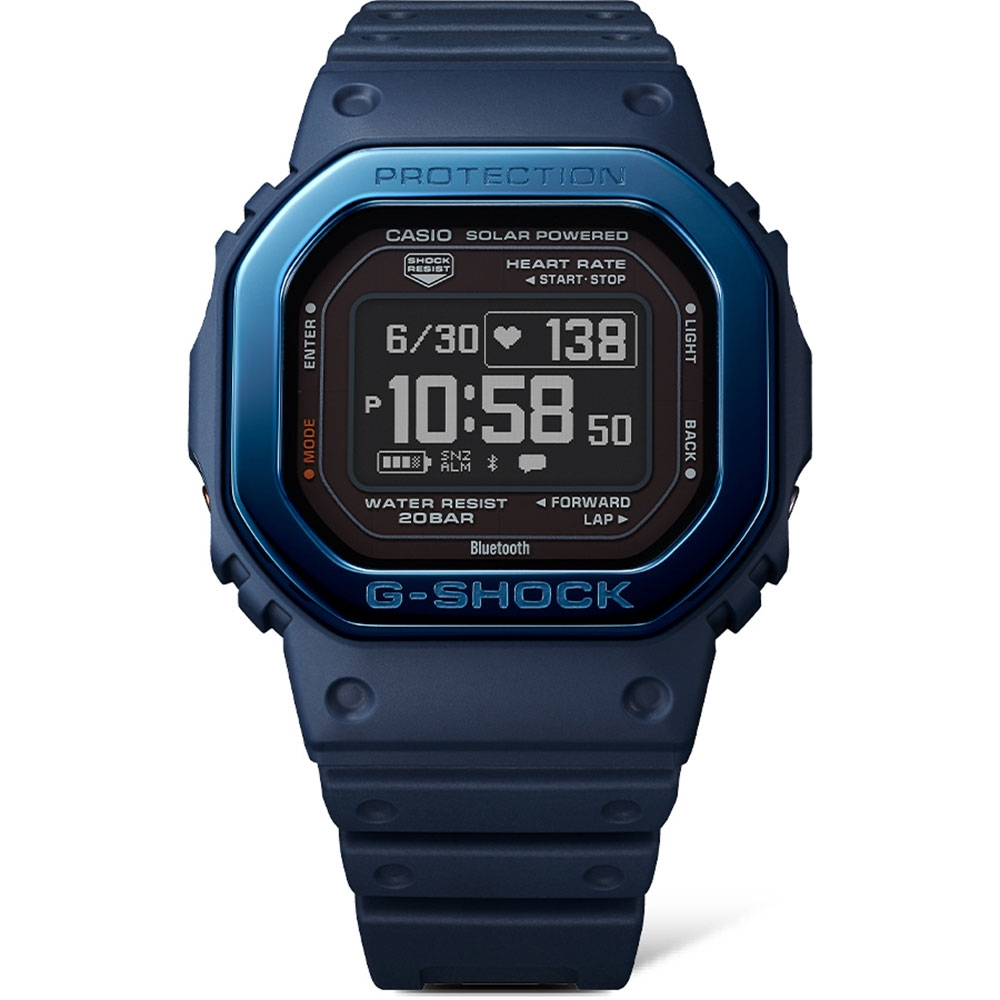 CASIO卡西歐 G-SHOCK 心率偵測 藍牙 太陽能電力 金屬錶圈 湛藍 DW-H5600MB-2