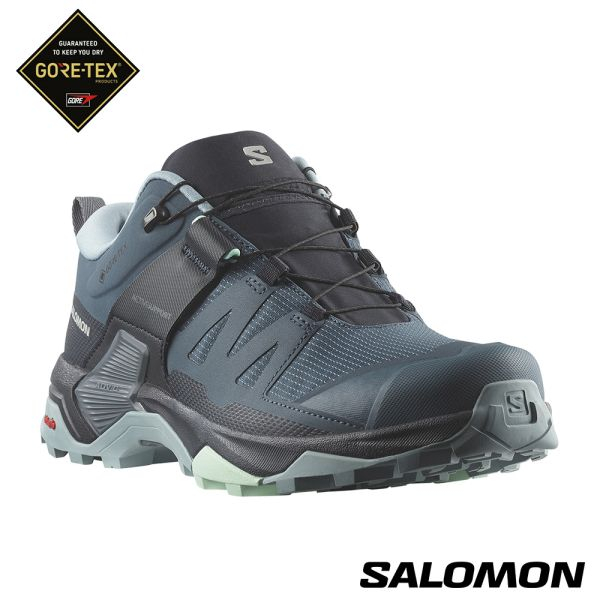 Salomon 女 X ULTRA 4 Goretex 低筒登山鞋 觀星藍/碳黑/石頭藍, 防水登山鞋,健行鞋