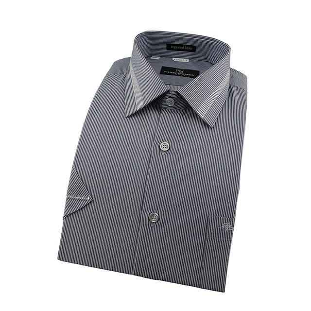 皮爾帕門pb黑色細條紋、領面拼接設計、穩重品味寬鬆短袖襯衫69007-09-襯衫工房