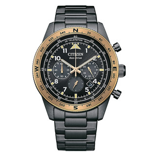 【CITIZEN星辰】Eco-Drive光動能 CA4556-89E 鋼錶帶 三眼計時男錶 黑/古銅金圈 43mm 台南