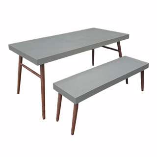 水泥餐桌長凳組 假厚7公分 胡桃木實木腳 可訂製 CU110 CU11 MIT 訂製品 LOFT 工業風 做舊