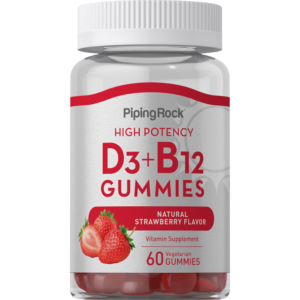現貨在台 Piping Rock 維生素 D3 和 + B12 草莓口味  60顆 素食軟糖