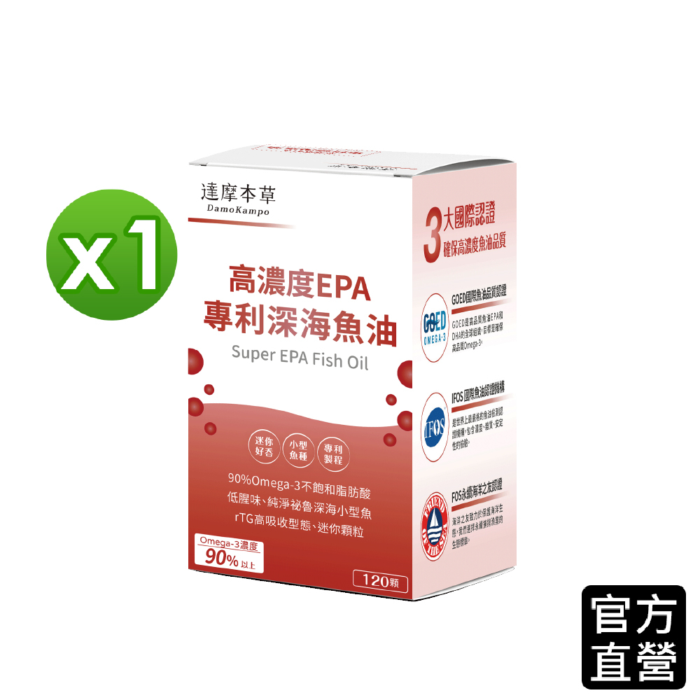 【達摩本草】高EPA 90%專利深海魚油x1盒 (120顆/盒) 任選2件$1599