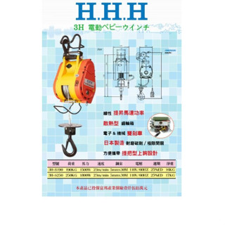*超級五金* 3H牌小金鋼吊車190公斤/鋼索吊車/捲揚機/電動吊車/另售/遙控器/固定座/夾架/立架/鋼索