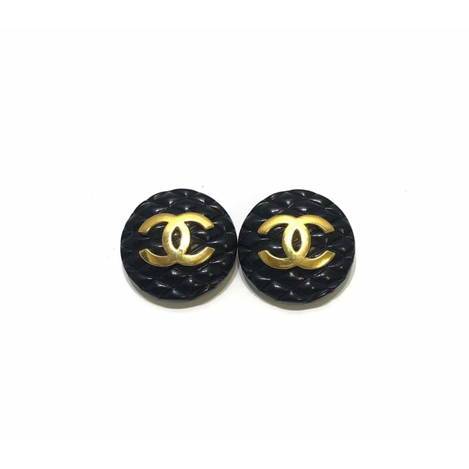 Chanel VINTAGE 菱格Logo夾式耳環