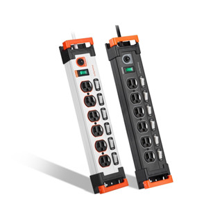 PowerSync群加7開6插鋁合金防雷擊抗搖擺延長線 1.8M 黑/白 TL6X0018/TL6X9018