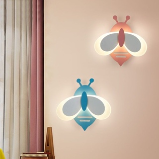 110V兒童壁燈男孩臥室燈床頭卡通燈彩色小蜜蜂溫馨女孩兒童房led壁燈