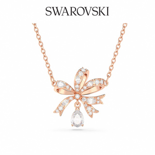 SWAROVSKI 施華洛世奇 Volta 項鏈 蝴蝶結, 細碼, 白色, 鍍玫瑰金色調