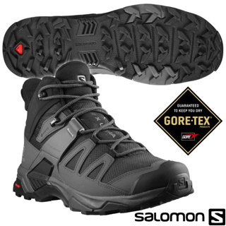 【索羅門 SALOMON】男款 防水透氣耐磨中筒登山鞋(寬楦) X ULTRA 4 GTX_黑/灰/珍珠藍_412946