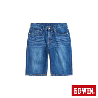 EDWIN 男款 加大碼 紅標 基本五袋牛仔短褲(中古藍)