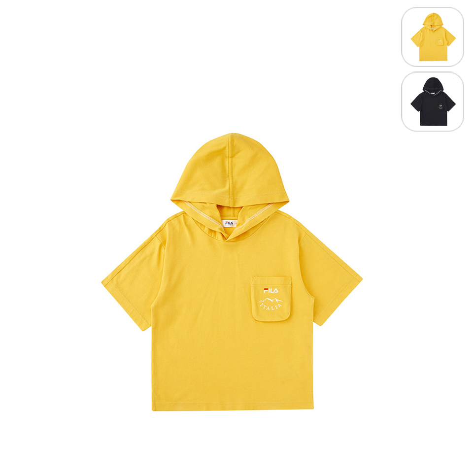 【FILA】KIDS 孩童款 短袖 純棉連帽上衣-黃色 1TEW-8301-YE
