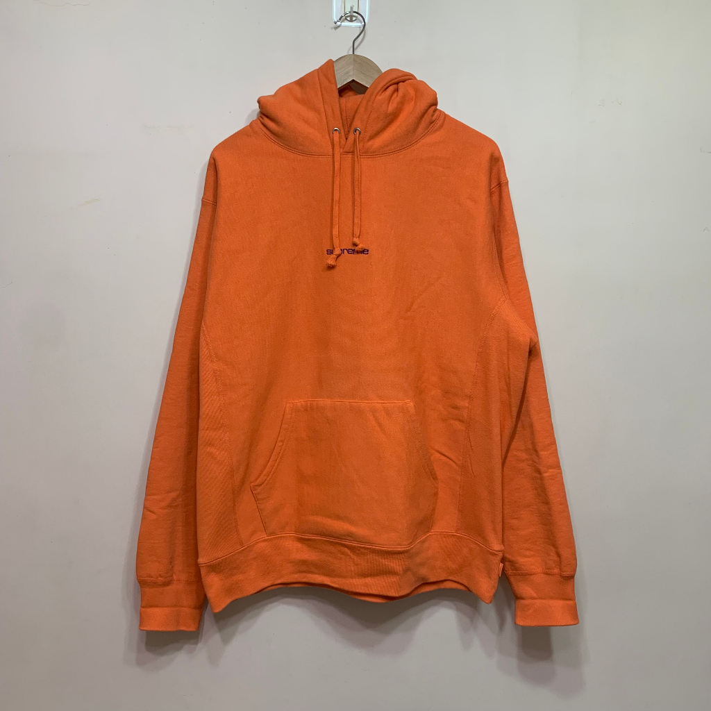 Supreme FW17 橘色 刺繡logo Hoodie 帽T L