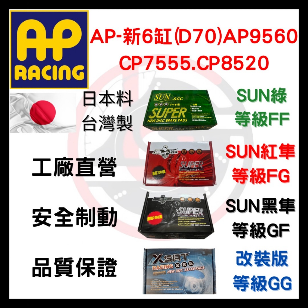 SUN隼 AP AP7555 AP9560 AP8520 D70 CP 新六缸 六活塞 改裝 卡鉗 來令片 煞車片