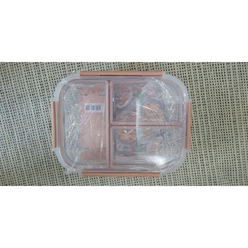 CorelleBrands 康寧餐具 全三分隔長方形玻璃保鮮盒1050ml