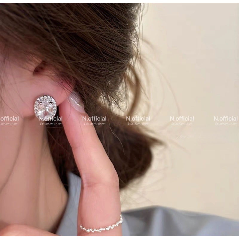 N.official♡現貨-水鑽鋯石銀針耳環#韓國飾品#鑽石耳環#兩戴式耳環#925純銀