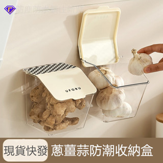 【現貨快發】壁掛薑蒜收納盒 免打孔調味品收納 帶蓋防水薑蒜收納籃 壁掛收納盒 蒜頭收納盒 收納架 儲物盒 廚房收納