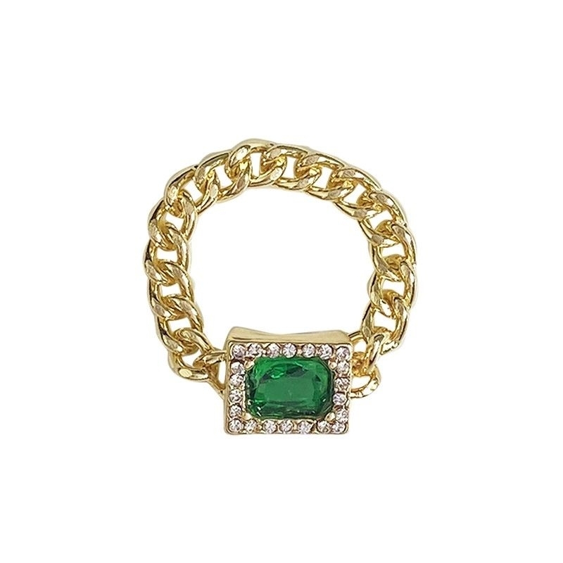 復古感合金綠寶石戒指💚