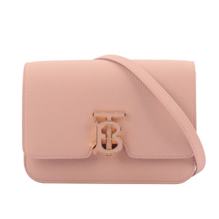 BURBERRY TB Logo 顆粒小牛皮斜背包(小款)(玫瑰粉) 8062972 A3661