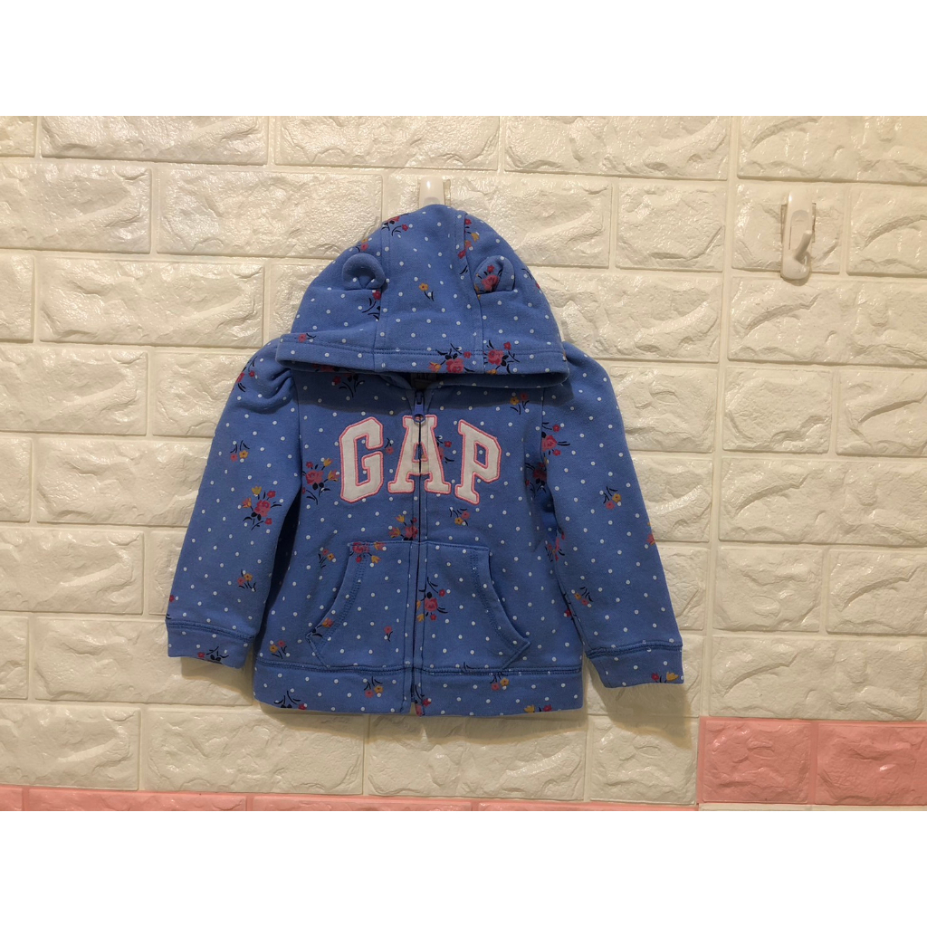 2手-日本購入 baby gap 內刷薄毛 花朵圖案 連帽外套(尺寸12-18m)