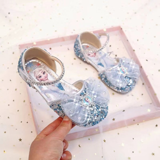 愛莎公主鞋 2023夏季新款女童涼鞋 兒童包頭軟底水晶鞋 小女孩演出鞋