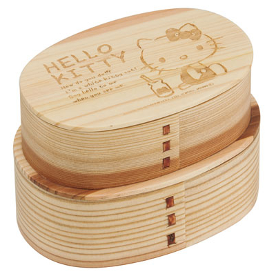 hello kitty 2015年木製方型雙層便當盒 4973307318160