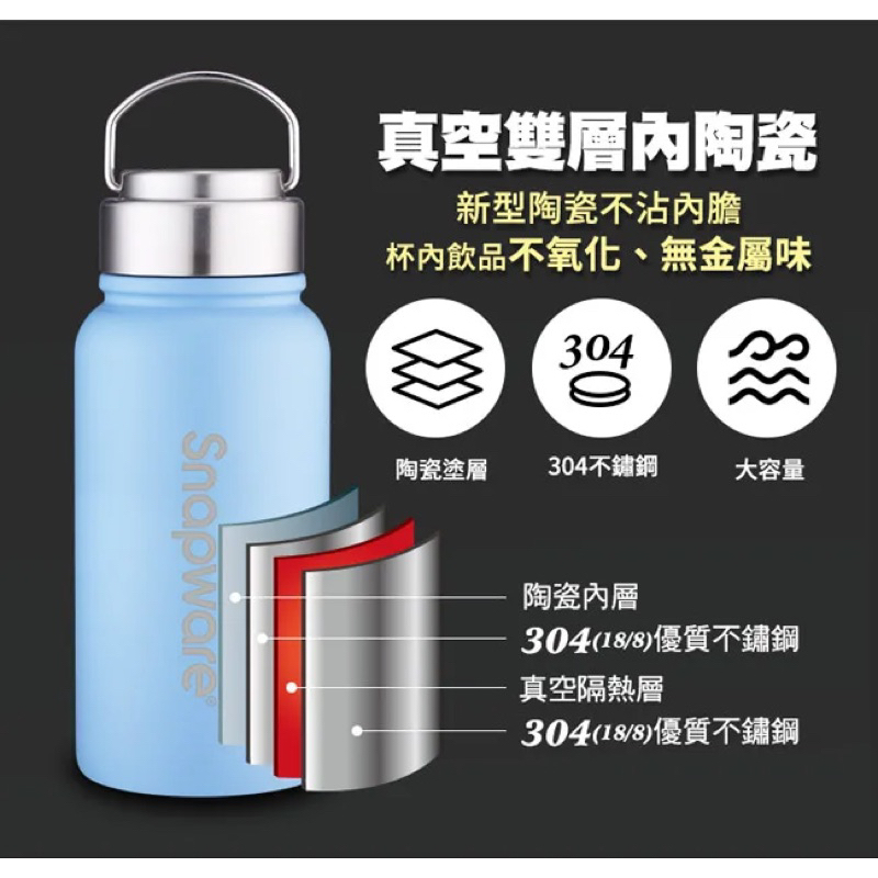 【康寧Snapware】陶瓷不鏽鋼超真空保溫運動瓶820ml