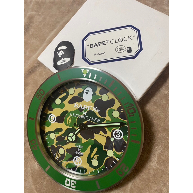 全新A BATHING APE BAPE BAPEX綠迷彩 猿人 時鐘 掛鐘 壁掛 手錶 日本機械鐘 美品
