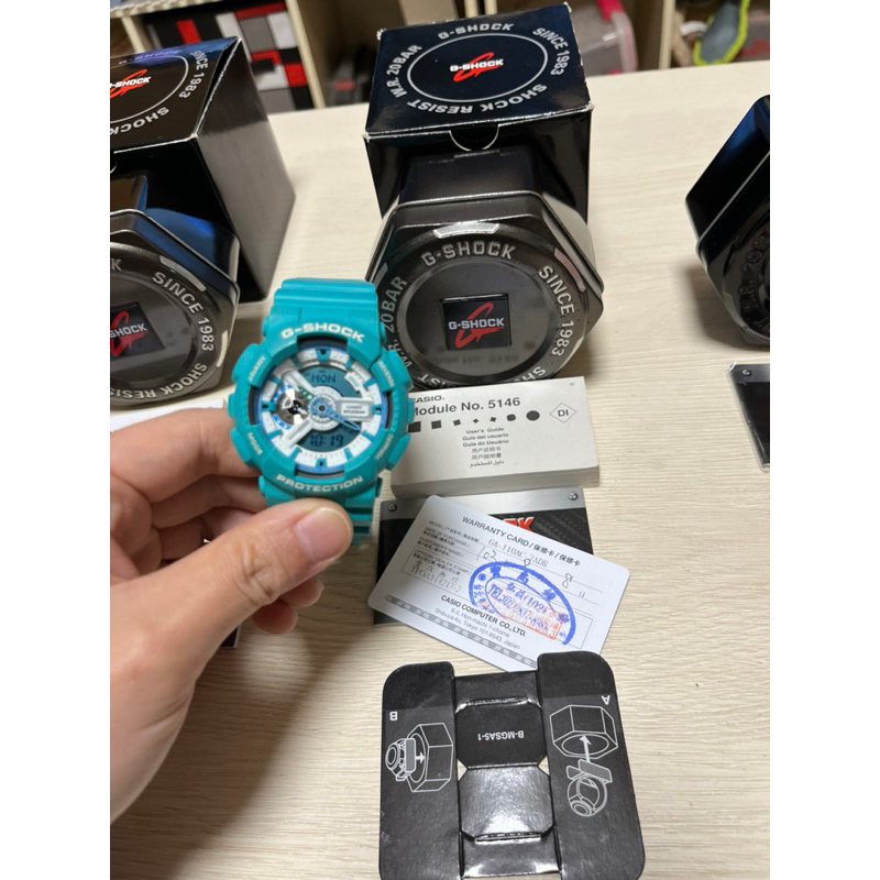 G-shock 湖水綠 Tiffany綠 電子錶 指針 數字 雙顯 正版軍人 學生卡西歐 Casio 九成新 二手