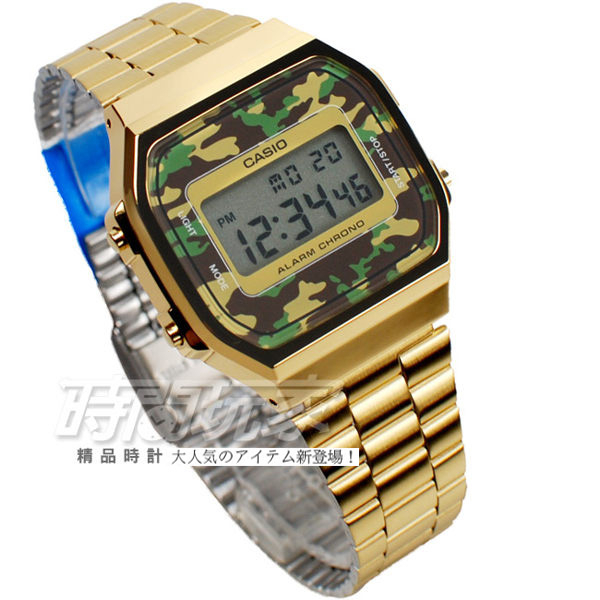 CASIO卡西歐 A168WEGC-3 原價2415 方形迷彩 電子錶 數位電子錶 金色 照明功能 夜光