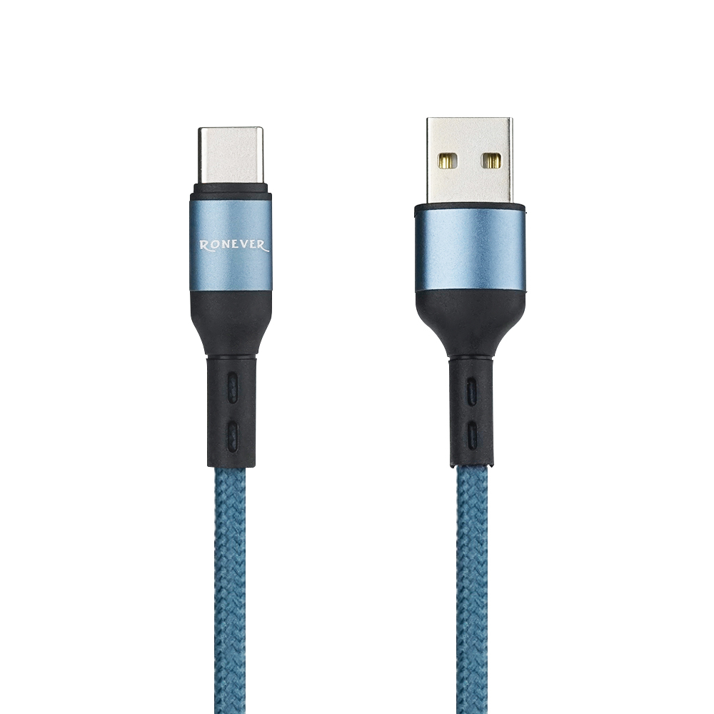 RONEVER VPC167 / USB-A to TYPE-C 鋁合金編織充電線(TYPE-C)-藍