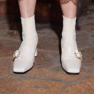 (原價2000)轉賣 falling garden 燦爛時光襪靴 38 24號 白色珍珠 中跟 跟鞋
