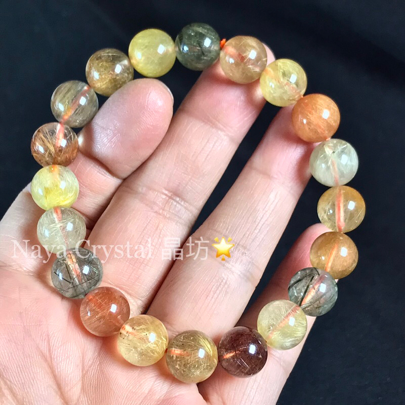 【Naya晶坊】彩髮晶 髪晶 手珠 手串 彩髮晶手珠 無泡油無加色絲多一顆母礦根部介意者勿拍