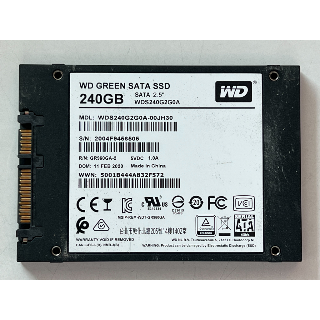 【阿佑電腦】2.5吋SSD固態碟/WD/240GB/拆機良品