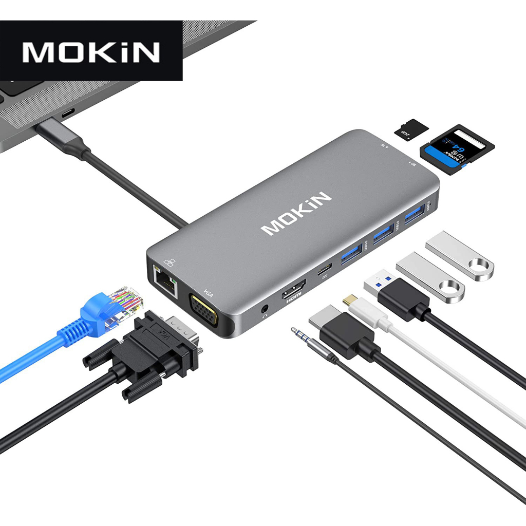 Mokin 亞馬遜Type-C領先品牌 USB-C 十合一 Hub擴展器 4K 30Hz顯示輸出 USB3.0