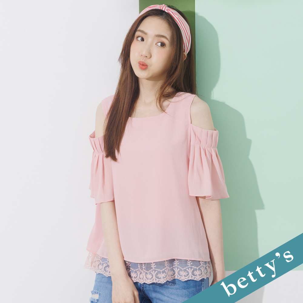 betty’s貝蒂思(21)露肩壓摺蕾絲上衣(粉色)