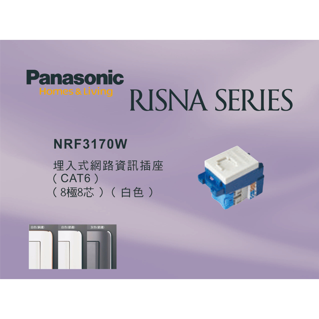 《海戰車電料》Panasonic國際牌 RISNA系列 NRF3170W 埋入式網路資訊插座CAT6【單品】蓋板需另購