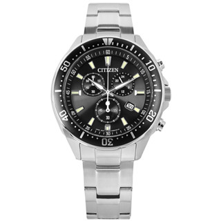 CITIZEN / 光動能 三眼計時 日期 防水100米 不鏽鋼手錶 黑色 / VO10-6771F / 41mm