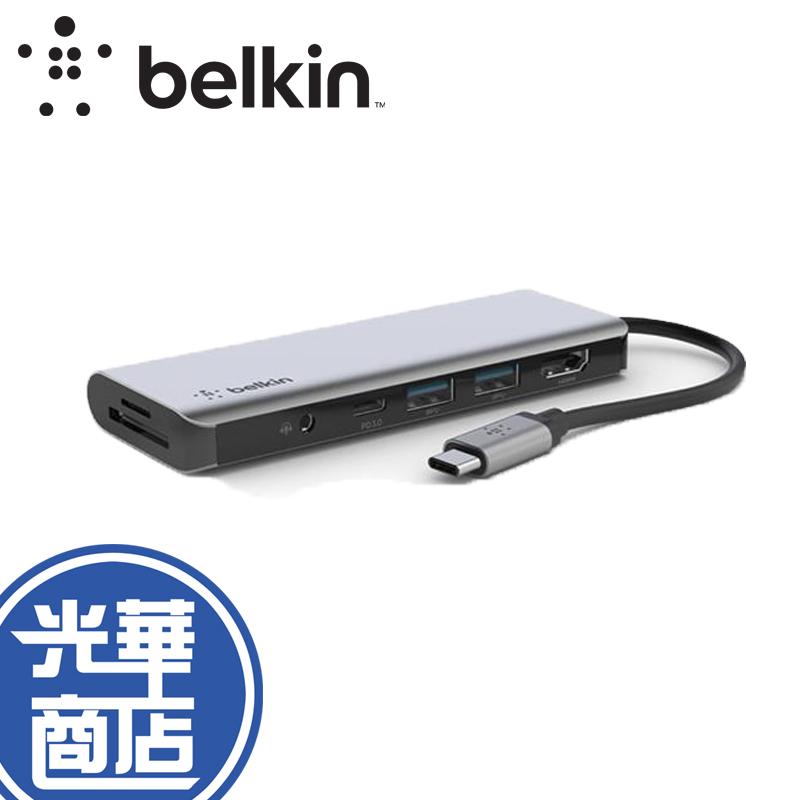 Belkin Type-C 7合一多媒體集線器 AVC009btSGY 100W HDMI 4K 3.5mm 光華商場