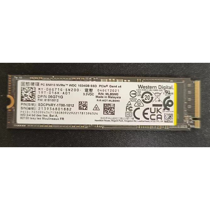 【WD】SSD PC SN810 1024GB(拆封新品&amp;拆機良品)