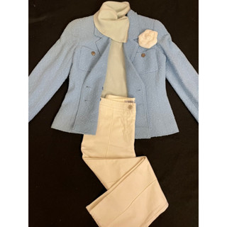 國際品牌 CHANEL 香奈兒 薄荷綠 cashmere 高領羊毛上衣／白色 不修邊 背心外套