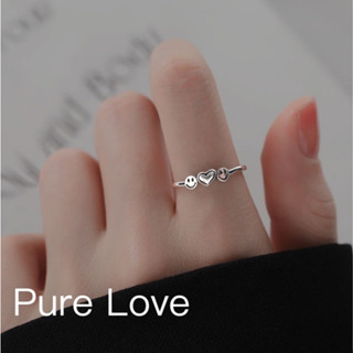 Pure Love樂芙 /正韓 【R0681】韓系簡約S925純銀笑臉小愛心開口戒指 / 銀
