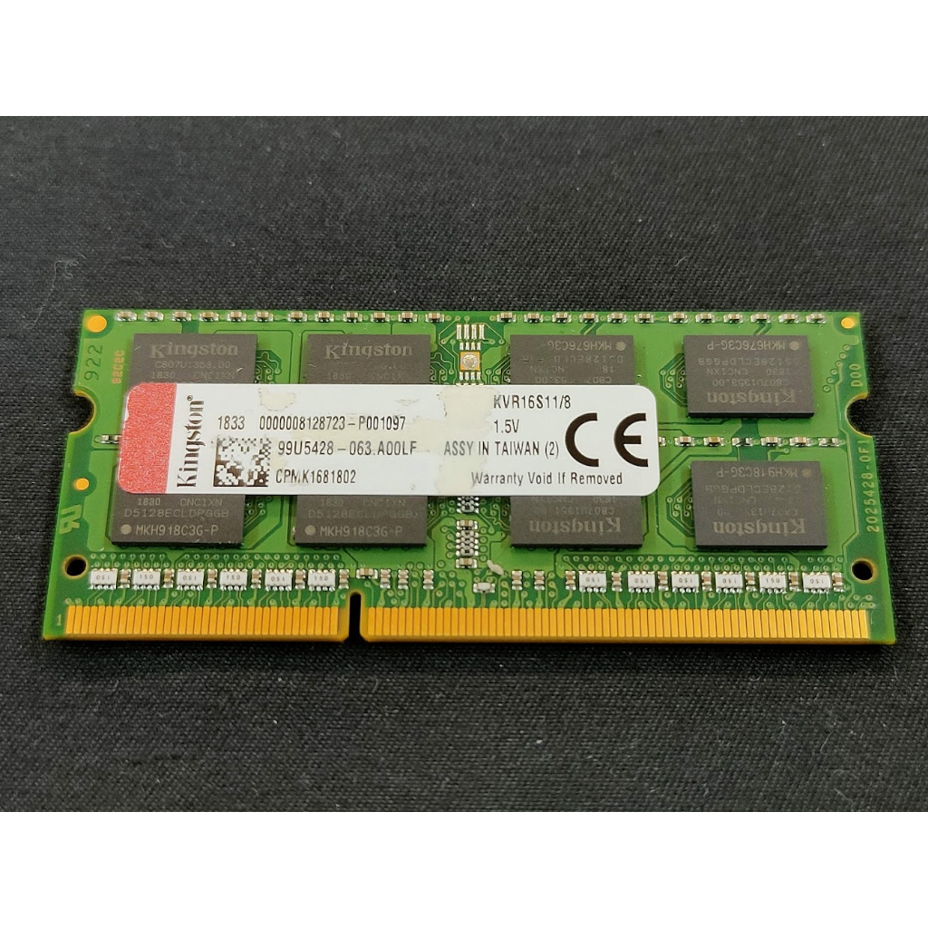 終身保固 金士頓 Kingston DDR3 8G 8GB 1600 12800 雙面 筆電 記憶體