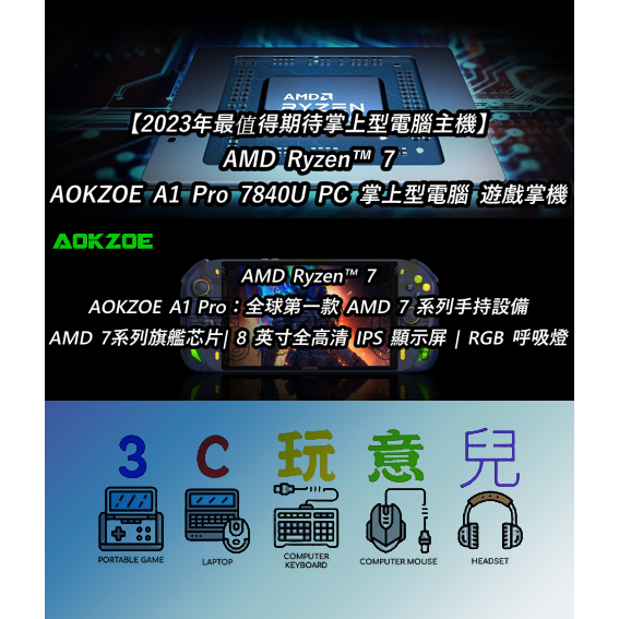 【3C玩意兒】【2023年最強掌機】AOKZOE A1 Pro 32G 512GB PC 掌上型電腦 掌上型主機