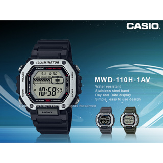 CASIO 手錶專賣店 國隆 MWD-110H-1A 數位男錶 強悍金屬 膠質錶帶 照明 防水100米 MWD-110H