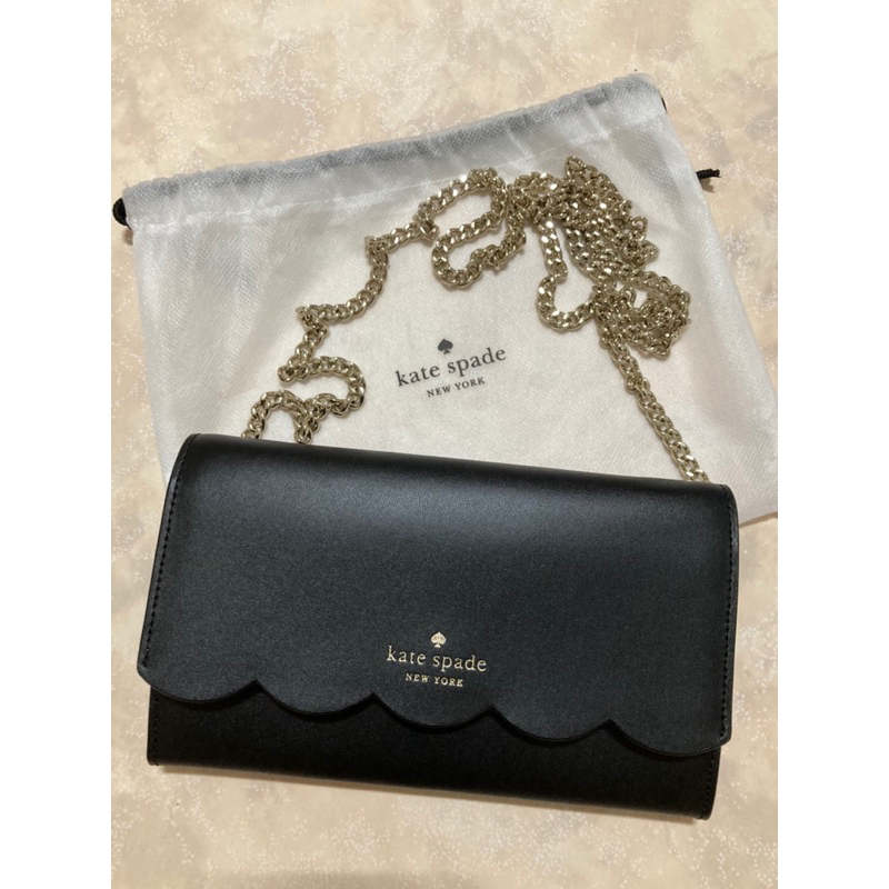 Kate Spade (專櫃購入) #Gemma woc #花瓣邊長夾鍊帶包(黑)