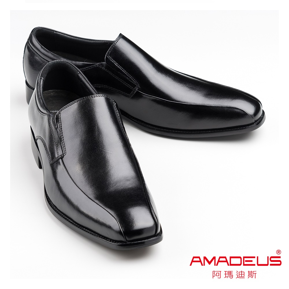 【阿瑪迪斯】義式小方頭紳士男皮鞋 直套款 經典黑