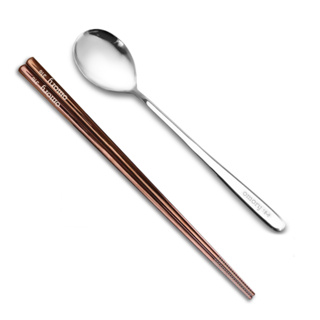 【OMORY】316不鏽鋼方形筷23.5cm + 304不鏽鋼長柄韓式湯匙-3色任選