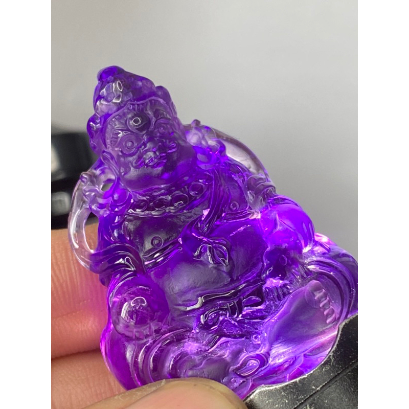 紫水晶  玻利維亞紫水晶黃財神  手工立體雕