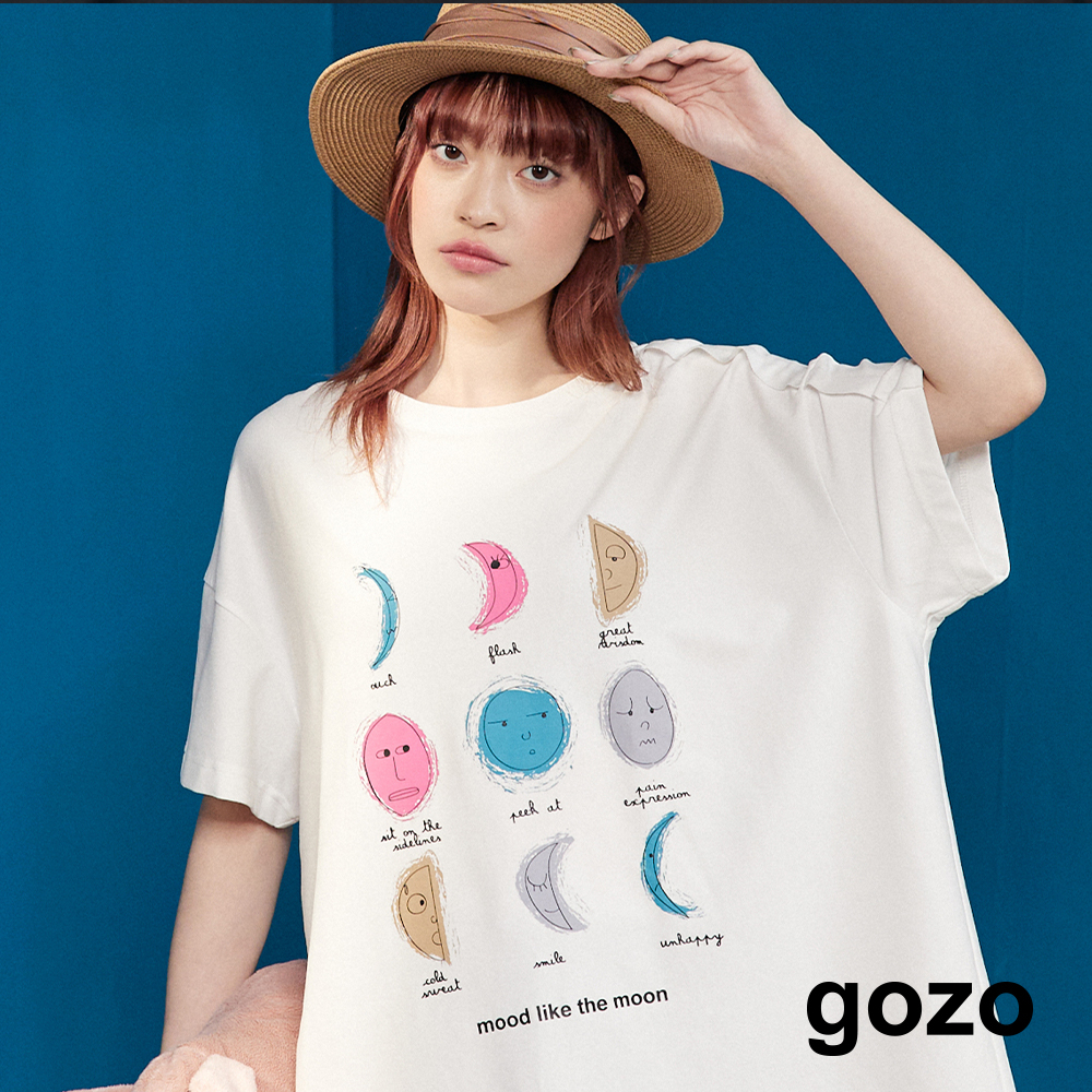 【gozo】月亮表情包印花擴型T恤(黑色/白色_F) | 女裝 圓領 休閒