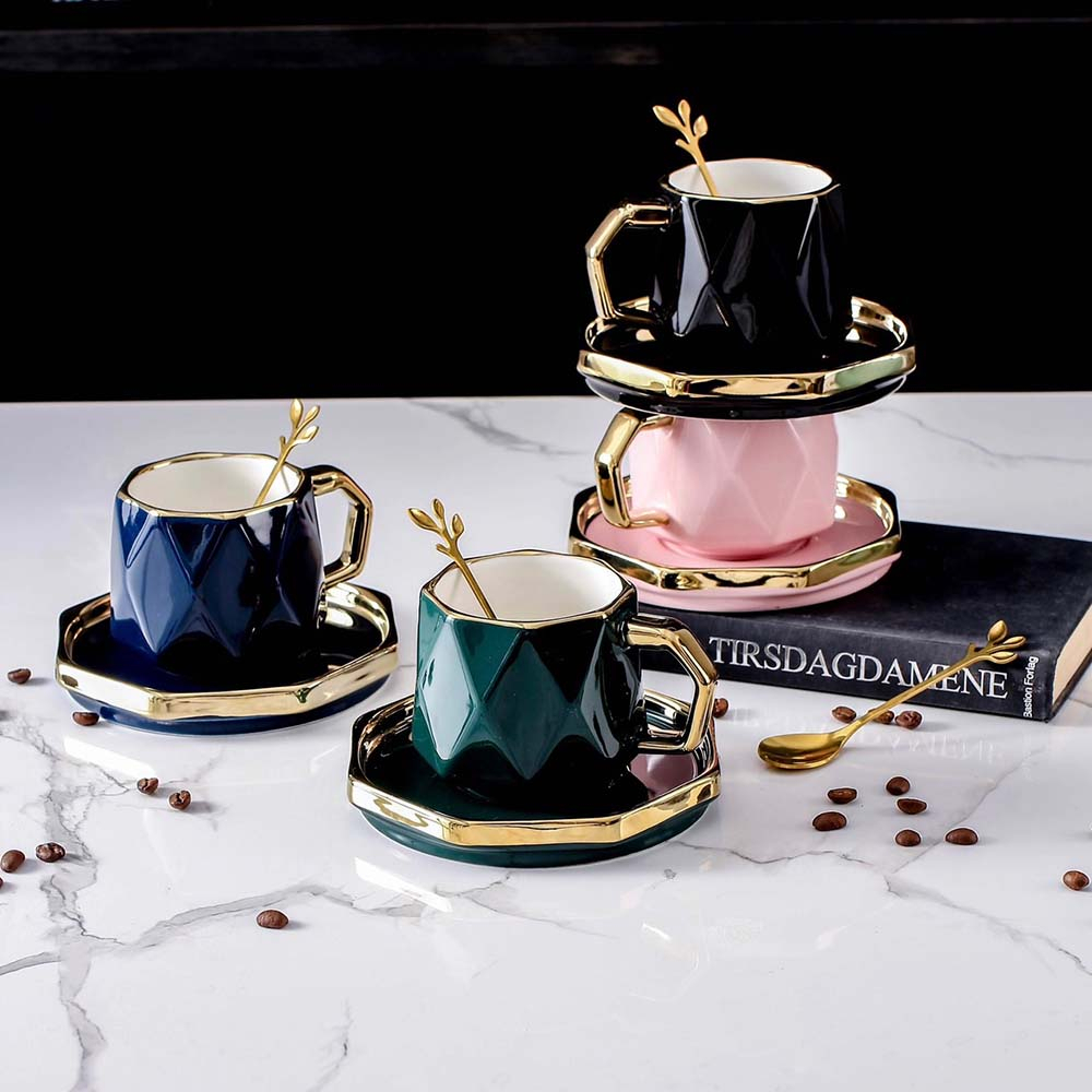 《果菲精品咖啡》北歐風陶瓷水晶咖啡杯 陶瓷咖啡杯碟套裝 早餐點心下午茶餐具托盤 創意歐式